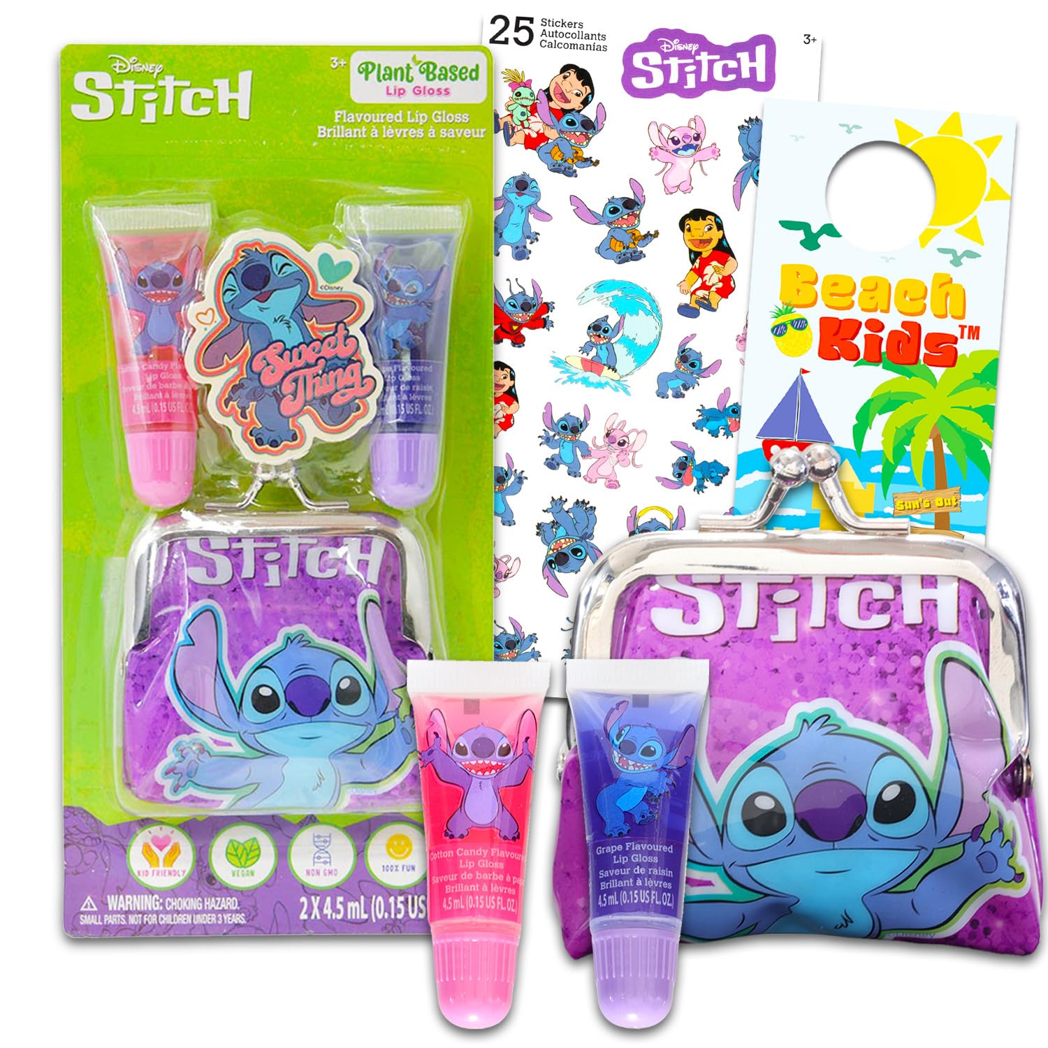 Photo 1 of Stitch Lip Gloss Tubes - Bundle with 2 Lilo & Stitch Lip Gloss in Assorted Flavors for Party Favors Plus Coin Purse, Stickers, More | Lilo & Stitch Party Favors