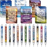 Colarr 12 Sets Christian Bulk Gifts for Women Bible Verse Pens Notebooks Religious VBS Scripture Ballpoint Pens Bookmarks Journal for Easter Sunday School Church Inspirational Supply(Scenery)