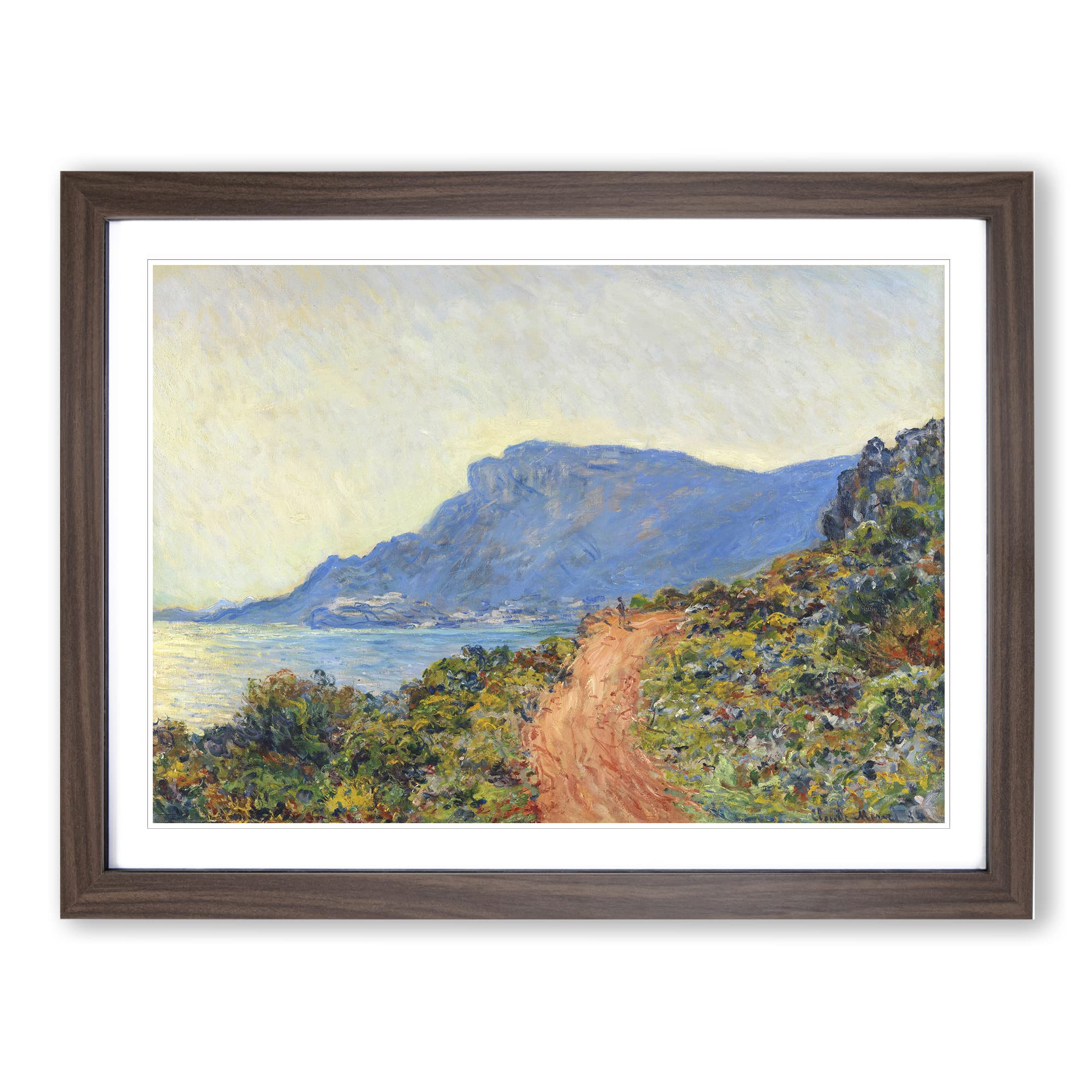 La Corniche Near Monaco By Claude Monet Classic Painting Framed Wall Art Print, Ready to Hang Picture for Living Room Bedroom Home Office Décor, Walnut A3 (46 x 34 cm)