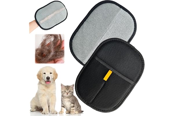 2 Pack Pet Hair Removal Gloves,Double Sided Cat Grooming Glove,Static Removal Gloves for Dogs & Cats,Reusable Deshedding Pet