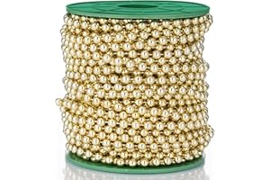 Fbshicung 5mm Faux Pearl Beads Garland Pearl Bead Roll Strand for Wedding Party Christmas Tree Decorations, 99 Feet Roll (Gold)