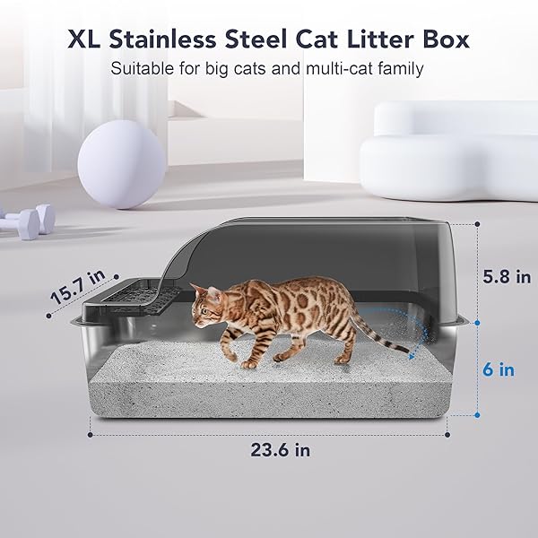 UPSKY STAINLESS STEEL CAT LITTER BOX WITH LID, XL LARGE METAL LITTER BOX FOR LARGE BREEDS, ENCLOSED KITTY LITTER PAN WITH HIGH SIDES, LEAK-PROOF & NON-STICK, EASY TO CLEAN, SCOOP AND MAT INCLUDED