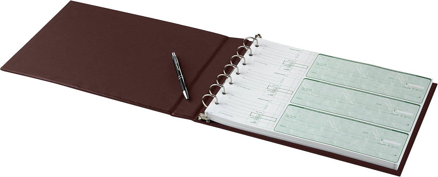 Executive 7 Ring Check Binder, 500 Check Capacity, for 9x13 Inch Sheets, with 6 Year Calendar Organizer, Sleek Business Design, Premium Quality - Brown Color (11704) : Office Products