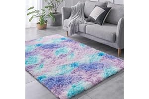 TABAYON Shaggy Tie-Dyed Light Purple Rug, 2x3 Area Rugs for Living Room, Anti-Skid Extra Comfy Fluffy Floor Carpet for Indoor Home Decorative