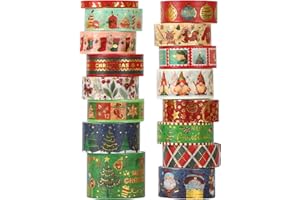 SERELIY 16 Rolls Christmas Washi Tape Holiday Masking Tape 4 Sizes Red Green Christmas Wrapping Tape Glod Foil Decorative Tape for Christmas Scrapbook Journal DIY Craft Gift Wrapping（Christmas