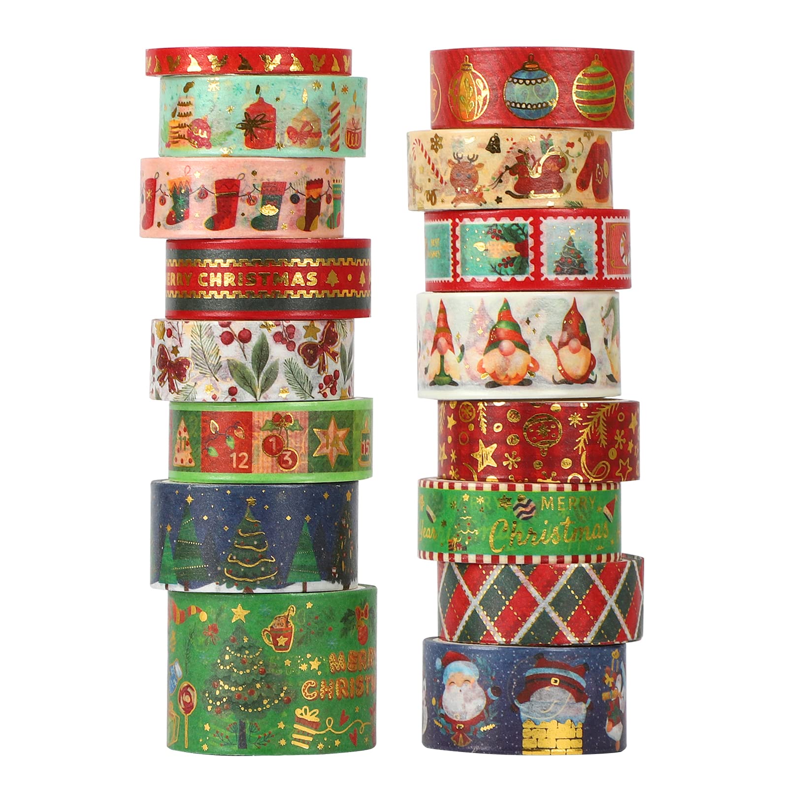 Photo 1 of 16 Rolls Christmas Washi Tape Holiday Masking Tape 4 Sizes Red Green Christmas Wrapping Tape Glod Foil Decorative Tape for Christmas Scrapbook Journal DIY Craft Gift Wrapping?Christmas