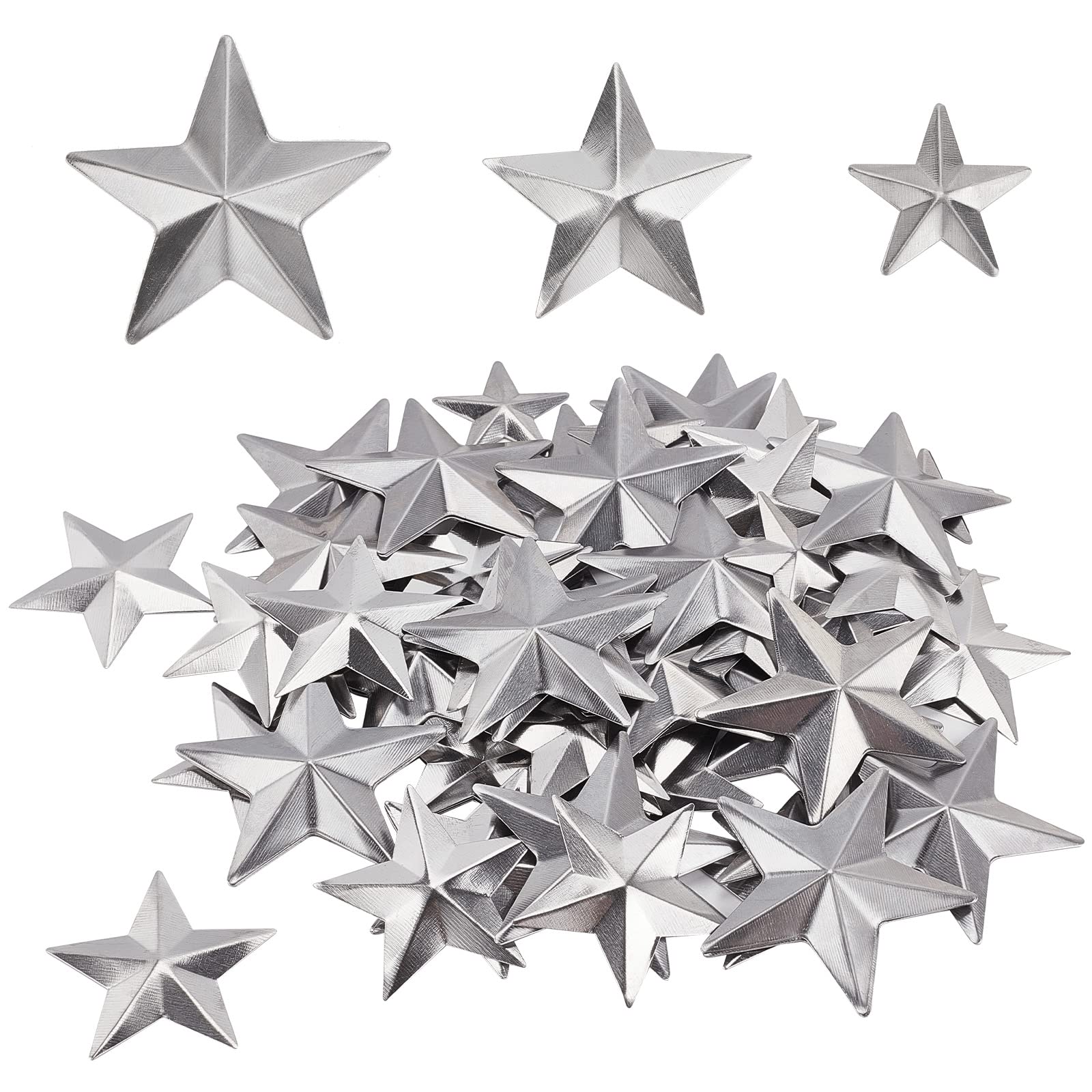 Photo 1 of GORGECRAFT 90PCS 3 Sizes Metal Barn Star Rustic Three Dimensional Bulk Unfinished Magical Texas Sliver Stars 1 Inch 1.5 Inch 2 Inch for Patriotic 4th of July Wall Wreath Craft Farmhouse Decor