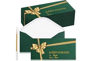 Qilery 50 Pcs Christmas Mini Gift Card Envelopes with Golden Bow 3.15 x 6.69 Inch Christmas Money Currency Business Card Holders with Gold Ink Pen for Christmas Holiday Festival Party Supplies(Green)
