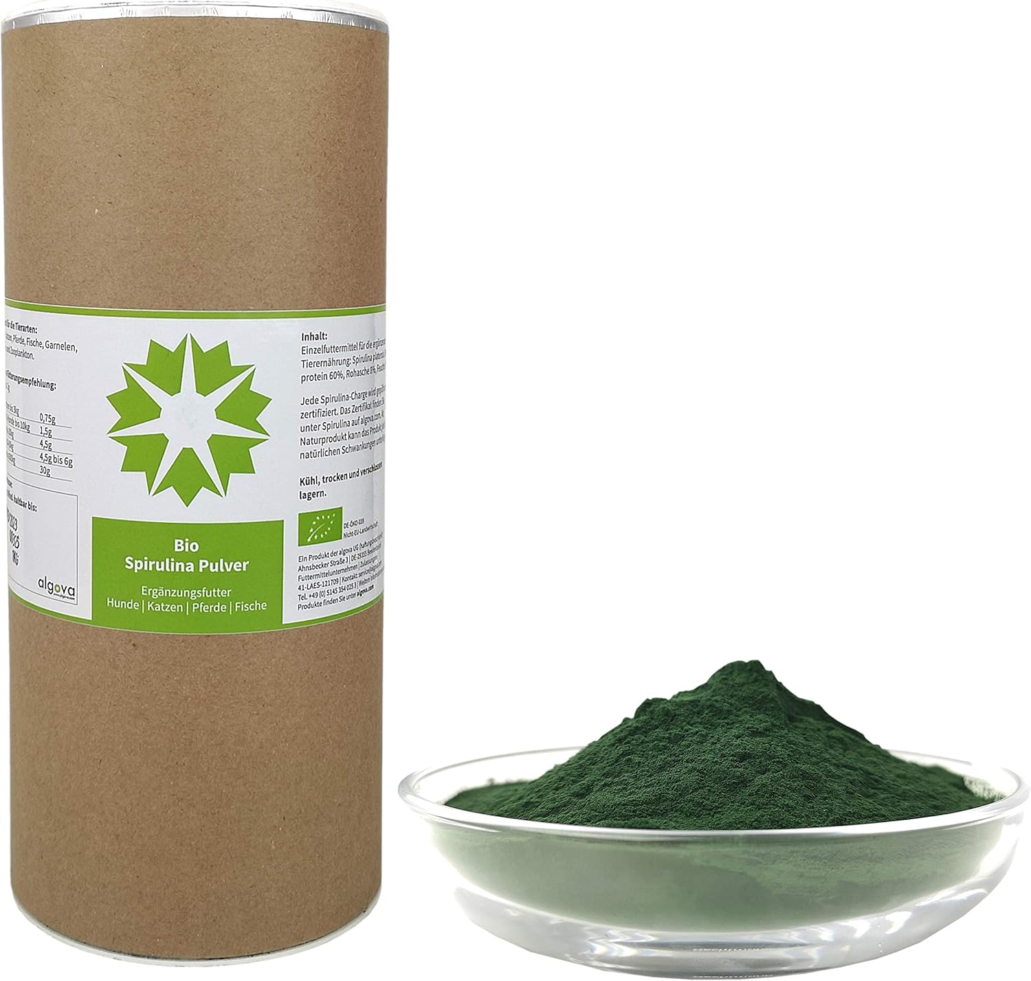 Alga spirulina in polvere algova, integratore alimentare per cani