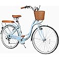 kaiwrxin 26 Inch Beach Cruiser Bike, 7-Speed Ladies Bike with Basket & Rack, Ideal City Bicycle for Women and Adults, Perfect for Commuting and Leisure Rides