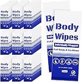 100Pcs Disposable Body Wipes, 7.8 x 9.8 inch Individually Wrapped Bath Wipe for Women Men in Bulk, No Rinse-Free Large Body Bath Shower Wipes for Home Travel Hotel Outdoors Camping After Gym (Blue)