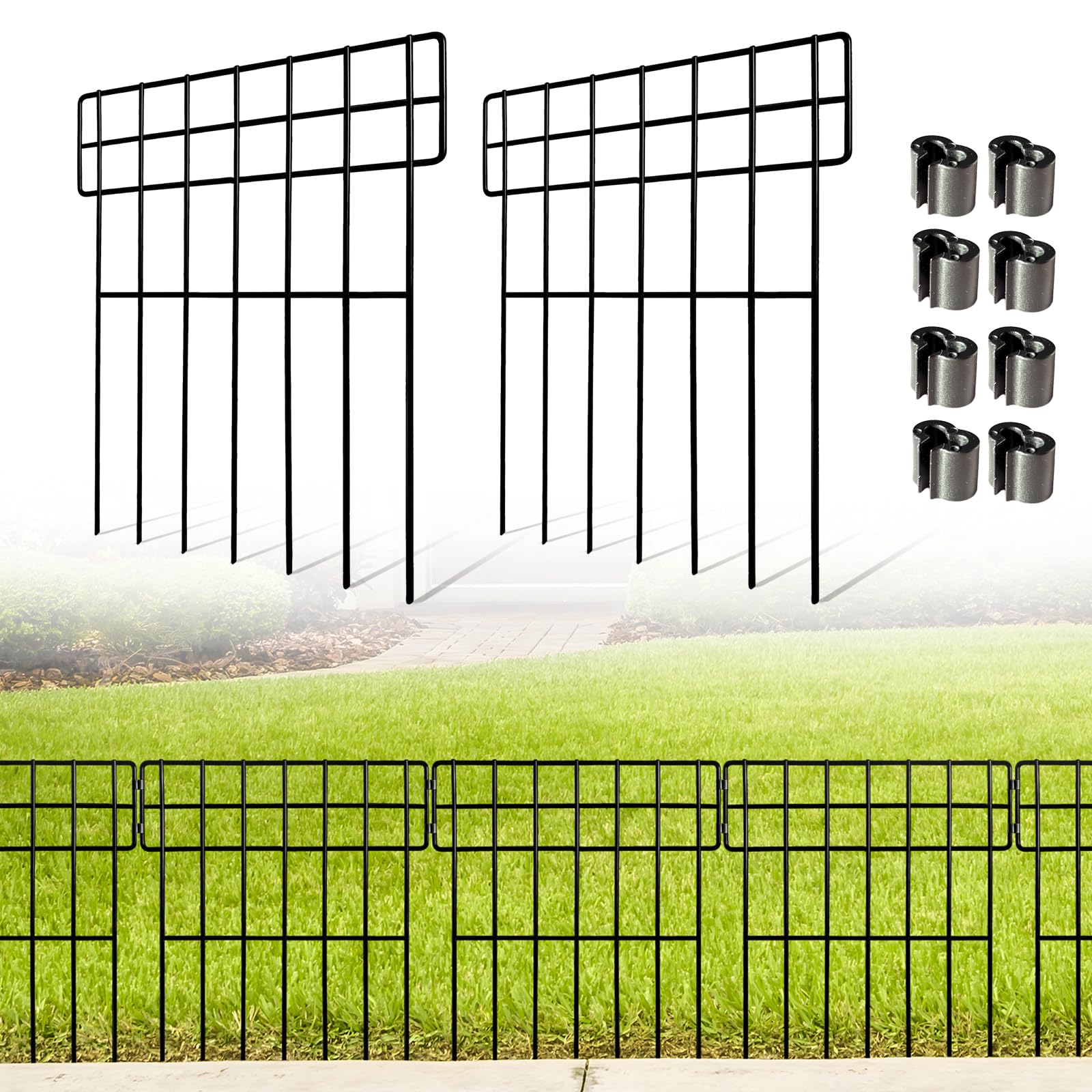 Thealyn 10 Pack Animal Barrier Fence Metal Decorative Garden Fence 43 cm (H) X 33 cm (W) Total Length 3.3 m No Digging Patio Border Animal Fencing for Rabbits Outdoor Patio