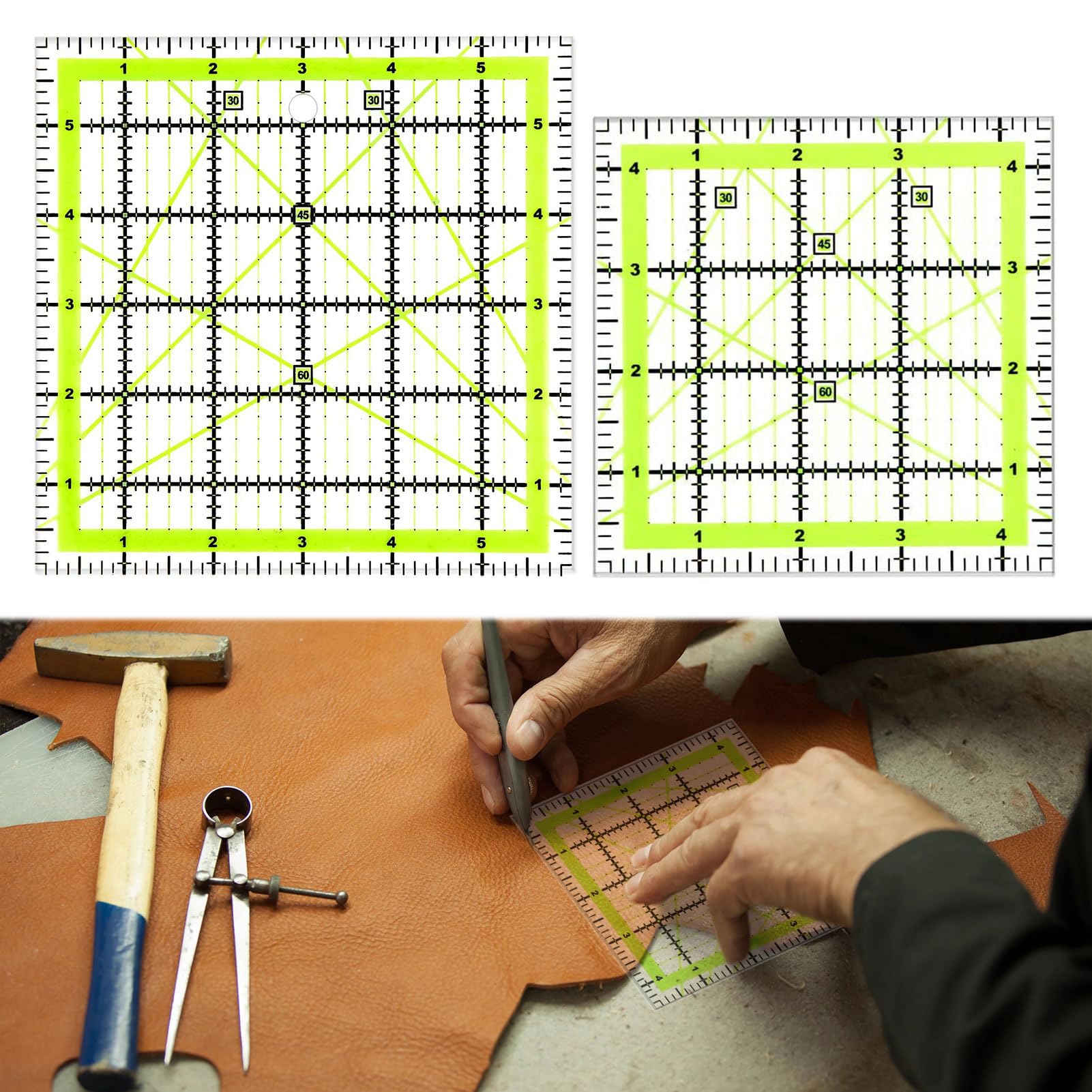 Quilting Templates 2 Pcs Square 4.5 Inch & 6 Inch Patchwork Rulers for Cutting Quilts Sewing DIY Crafts