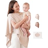 Konssy Nursing Cover for Breastfeeding, Soft Breathable Privacy Poncho | Soft &amp; Breathable, Multi-Use Feeding Shawl, Comfortable Breastfeeding Cover, Multi-Use Car Seat Canopy (Beige)