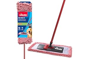Vileda Pet Pro Microfiber Hair & Dust Mop | Flat dust mop | Three times more pet hair removal | Extra large trapezoid mop hea