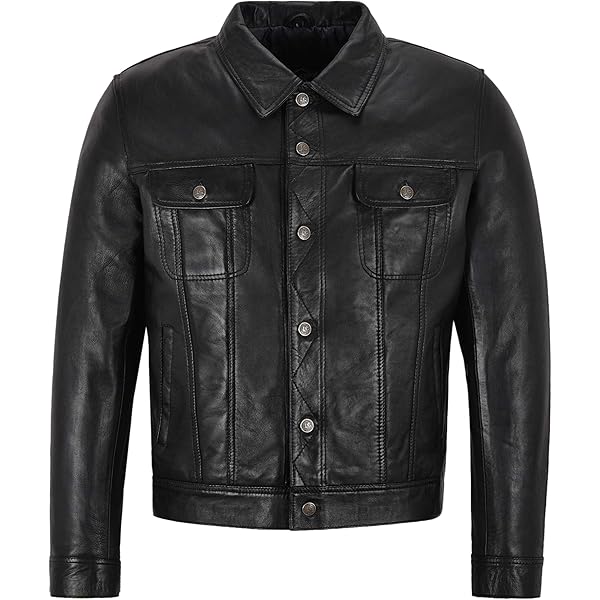 Men's Truckers Real Leather Jacket Casual Fashion Denim Look Biker
