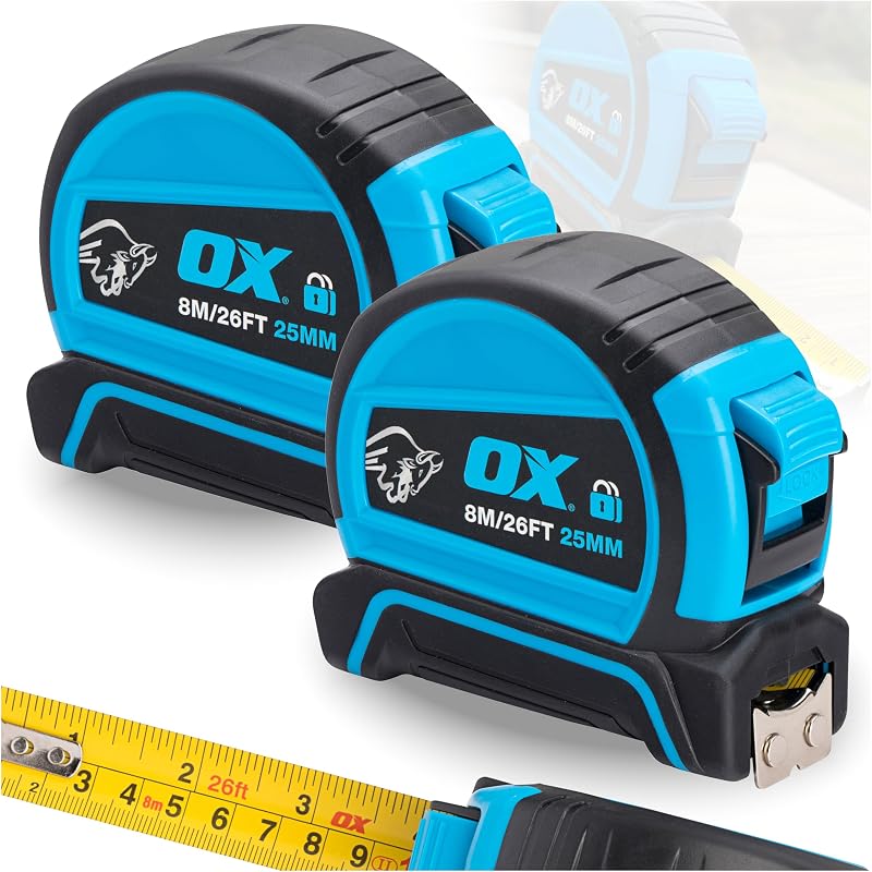 OX Tools Pro Dual Auto Lock Tape Twinpack 8m 26ft Blue OX-P505488