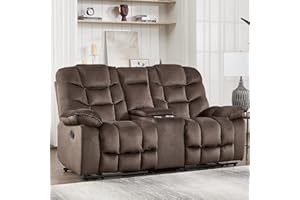 HAOMARKETS Manual Reclining Loveseat Sofa for Living Room, 77" Wide Overstuffed 2-Seater Recliner Couch with Cup Holders & Storage Console, Breathable Fabric, Brown