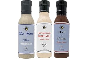 JUNE MOON SPICE COMPANY Premium | STEAK SAUCE | Variety 3 Pack | Hall of Fame Steak Sauce | Blue Cheese & Chive Steak Sauce | Horseradish Rebel Yell Steak Sauce