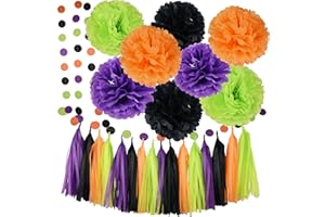 PARTYGARDEN Halloween Party Decorations - Hocus Pocus Trunk Or Treat Car Decorations Kit for SUV Orange Black Purple Green Tissue Paper Pom Pom for Halloween Birthday Baby Shower Decorations