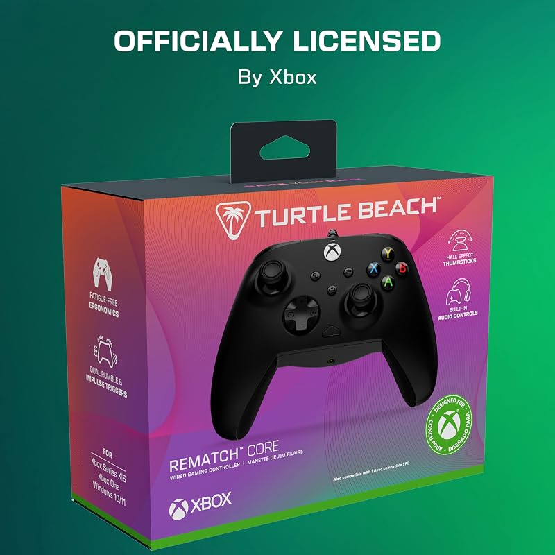 Rematch Core manette gaming filaire sous licence officielle pour Xbox Series X|S, Xbox One et PC Windows 10/11 avec Sticks à effet Hall, moteurs de vibration et gâchettes de vibration