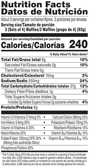 Eggo Waffles Nutrition Facts Label - Trovoadasonhos