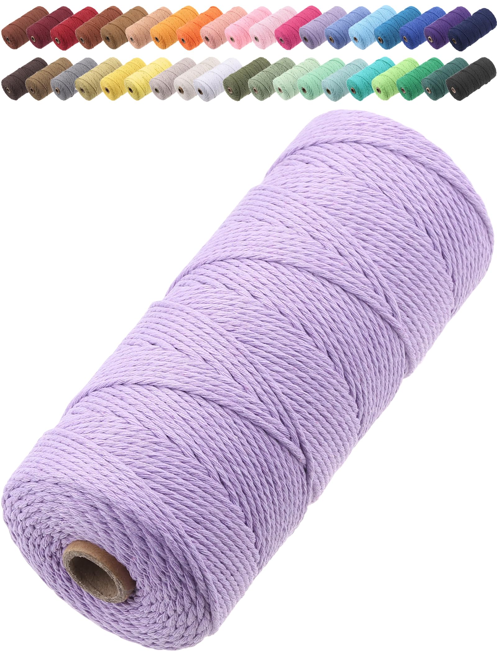 GOHOF Macrame Cord 2mm x 205m Premium Cotton Macrame Rope, 3 Strand Twisted Soft Cotton Cord, One of The Most Perfect Materials for Macrame Art, Cotton String Without Chemicals (Light Purple) — image 1