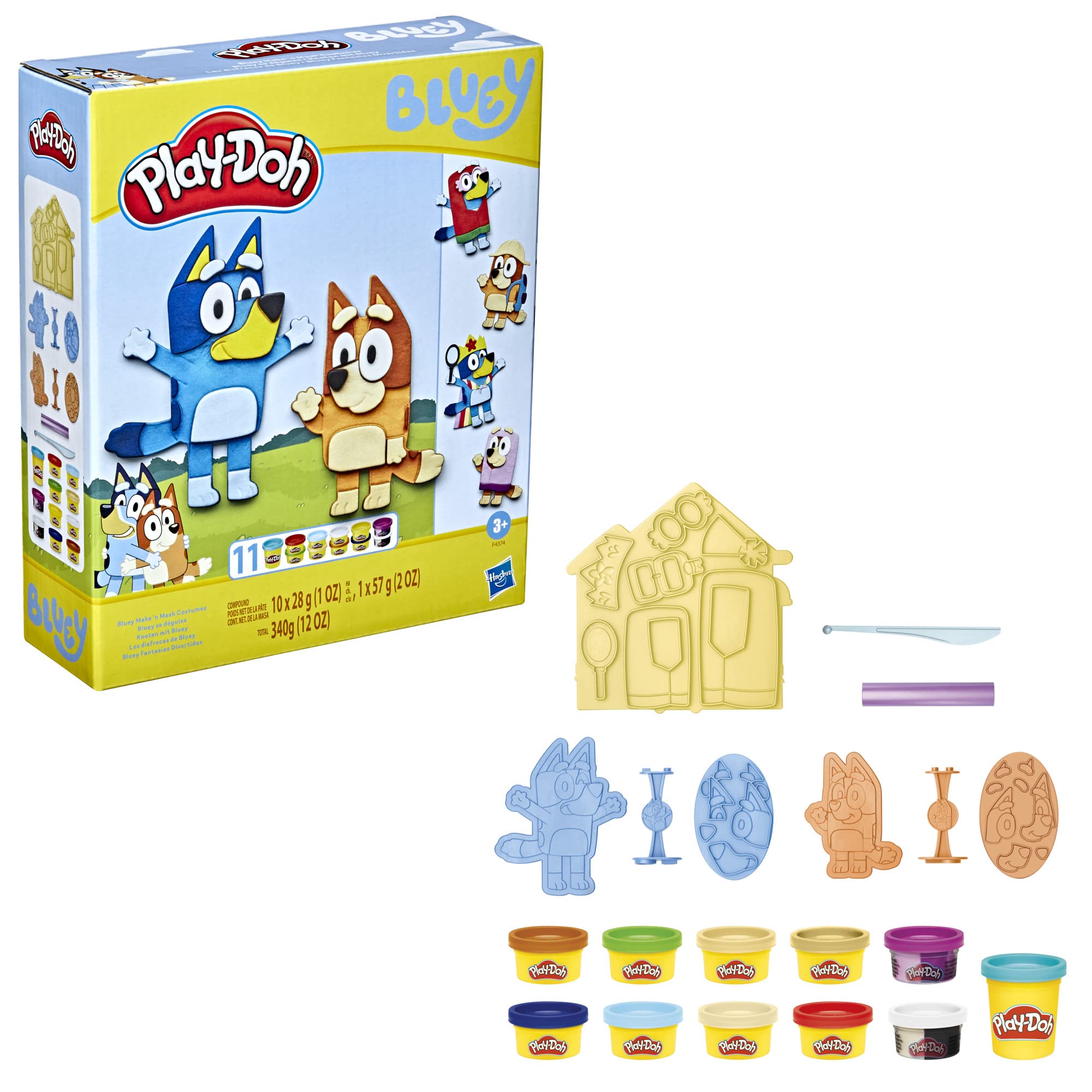 Play-Doh Bluey Make ’n Mash Costumes Playset for Toddlers, Non-Toxic Modelling Compound Set with 11 Cans, Creative Toys for 3+ Year Old Kids