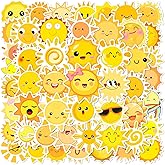 Sunshine Stickers Pack - 50 Cute Cartoon Suns for Kids, Water Bottles, Laptops, Scrapbooks & Parties (Waterproof)