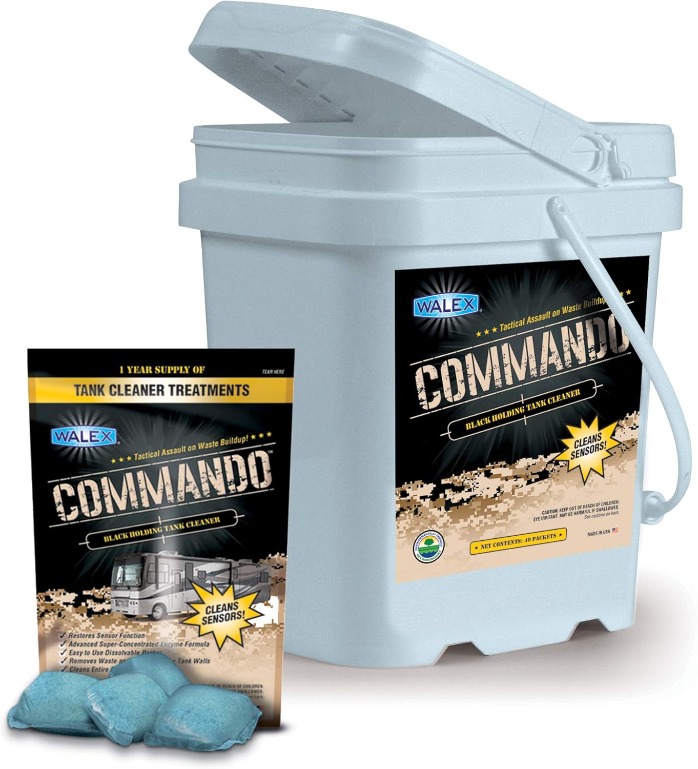 Walex CMDOBG Commando Black Holding Tank Cleaner Drop-Ins, Ocean Mist Scent (1 Year Supply): Automotive