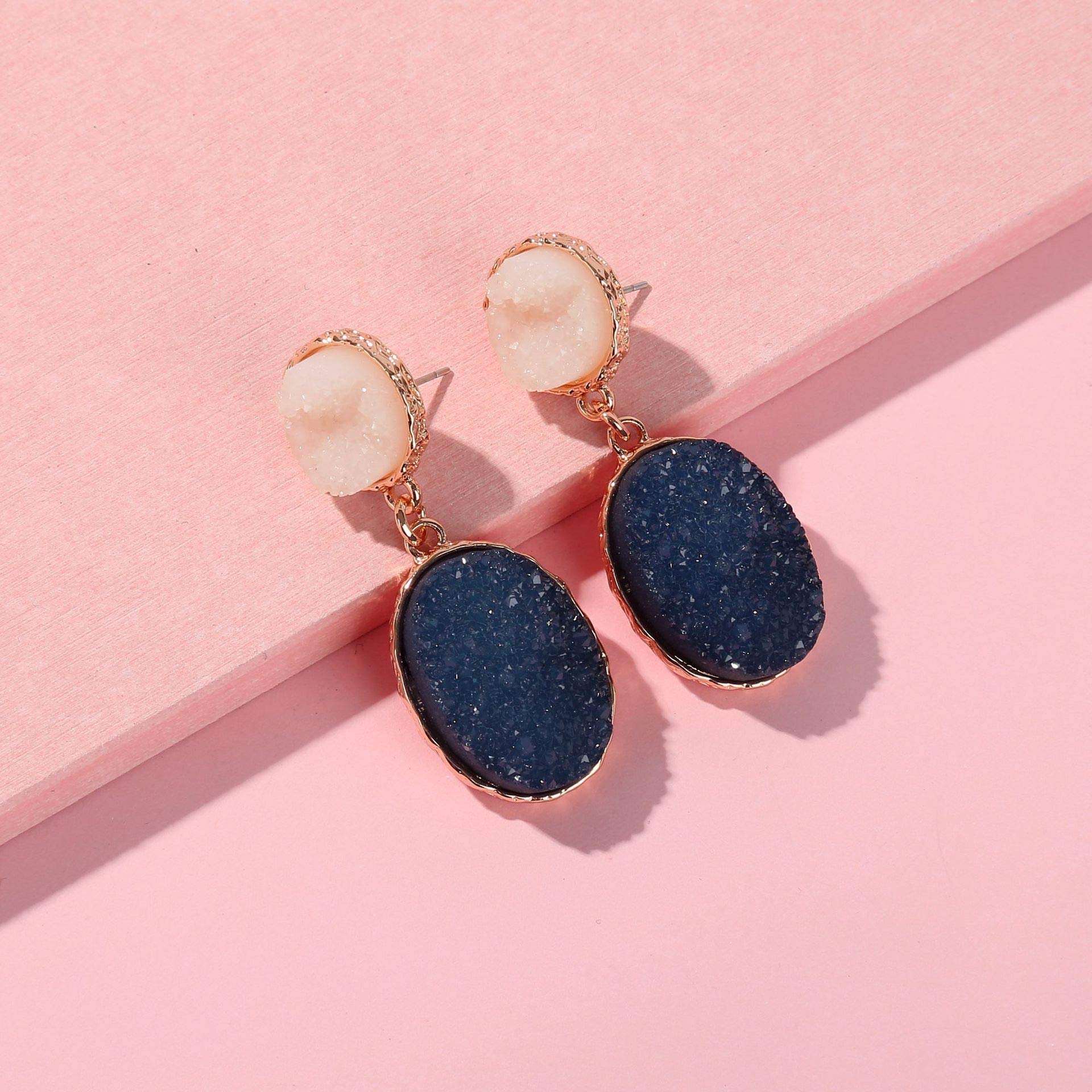 MVCOLEDY Resin Earrings Bohemian Style Drop Dangle Earrings Druzy Stud Earrings for Women Fashion Jewelry (RoyalBlue)
