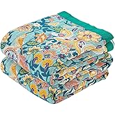 XIBLC Boho Blanket Throw Quilt, 100% Cotton Soft Light Weight Throw Blankets for Summer, 50"x60" Farmhouse Flower Decorative Blankets, All Season Rustic Reversible Bohemian Throw Quilt