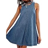 loveimgs Women Summer Sleeveless Denim Mini Dress Jean Tank Babydoll A Line Dress Cutout Flowy Jumper Overall Sundress