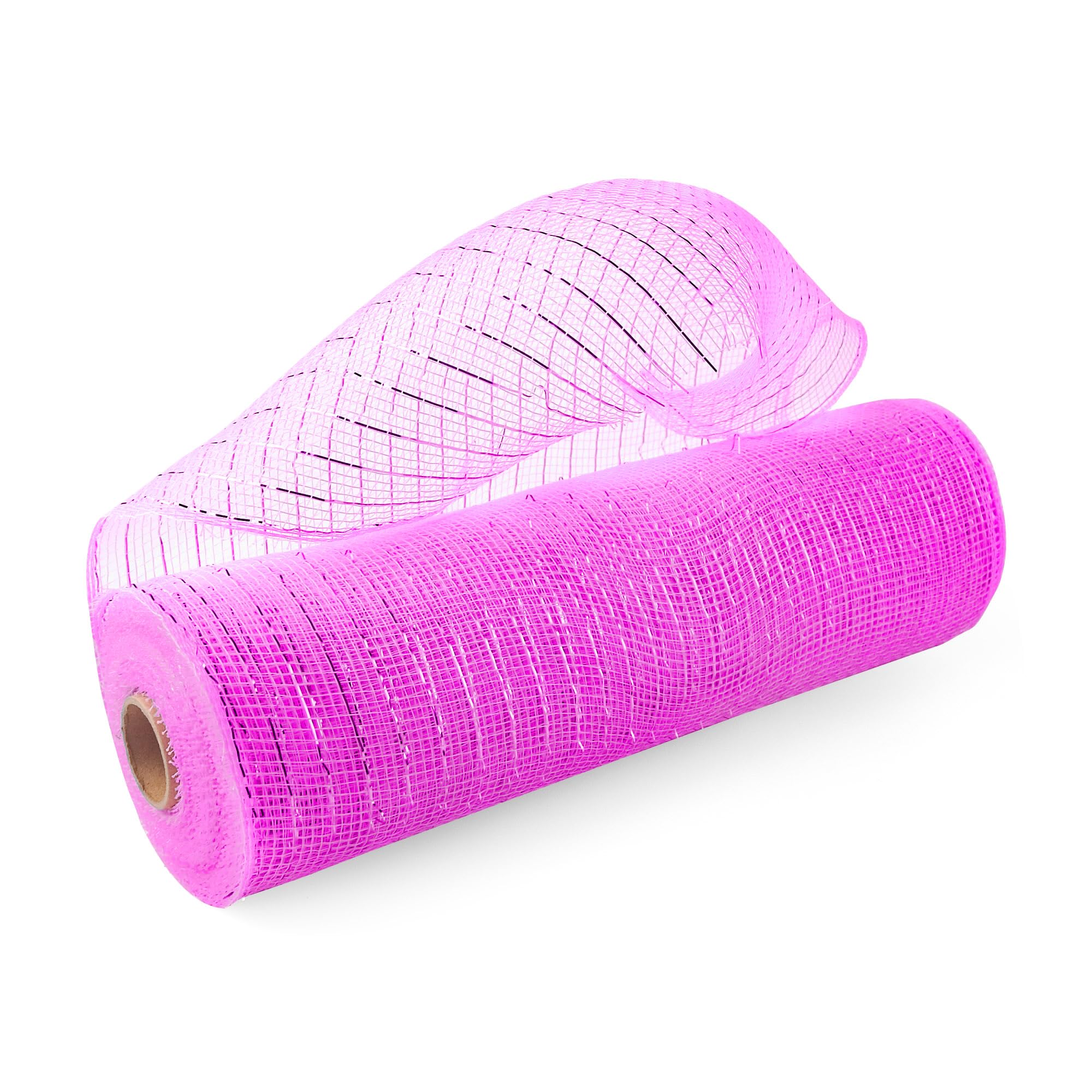 Photo 1 of 1 Roll Deco Mesh Ribbon 10 inch x 30 feet, Metallic Poly Mesh Roll for Holiday Decorating DIY Door Wreath Supplies Christmas Tree Easter Decoration Gift Wrapping, Floral Crafting (Hot Pink with Foil)