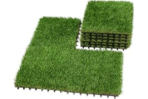 XLX TURF Interlocking 12" x 12" Artificial Grass Turf Tiles 9 Pack, Fake Grass Carpet for Patio, Balcony, Deck, Flooring, Backyard, Indoor Outdoor Lawn Decor, Dogs Area Grass Mat