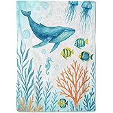 coedoaes Watercolor Whale Fleece Blanket,50x60in,Ocean Sea Life Coral Fish and Seahorse Throw Blankets,Soft Cozy Lightweight, Ideal for Bed Living Room Home Marine Decor,Kids Gifts