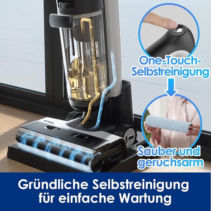Floor One S7 Pro Nass Trockensauger Kabellos, Wischsauger 40min, Zentrifugal-Trocken, Doppelseitige Kantenreniung, Smart Erkennung, Dreifache Batterielebensdauer, Selbstreinigend für Tierhaare
