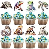 Rsstarxi 40 Pack Cupcake Toppers Crocodile Snake Lizard Turtle Cupcake Picks Decorations for Kids Birthday Reptile Party Cake Decorations