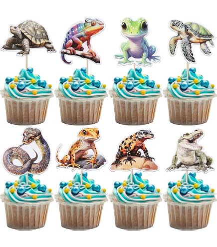 Cartoon-Cupcake-Topper Set – 18 Stück, Chamäleon-Motiv, Ca. 4,3–5,3 Cm Hoch, Für Reptilien-Party