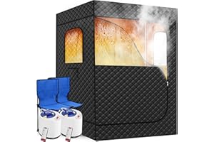 Tehanld 2 Person Portable Steam Sauna for Home, Extra Large Sauna Box, Upgraded 2 Steamer, 2 Foldable Chair & Remote Control, Black