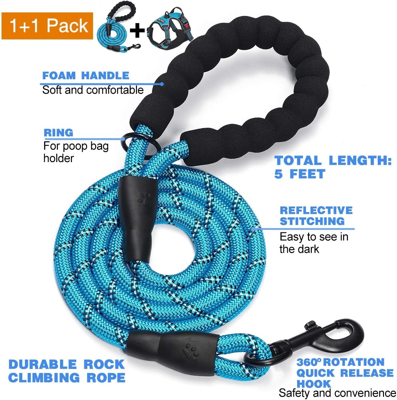 tobeDRI No Pull Dog Harness Adjustable Reflective Oxford Easy Control Medium Large Dog Harness with A Free Heavy Duty 5ft Dog Leash (S (Neck: 13"-18", Chest: 17.5"-22"), Blue Harness+Leash) : Kitchen & Dining