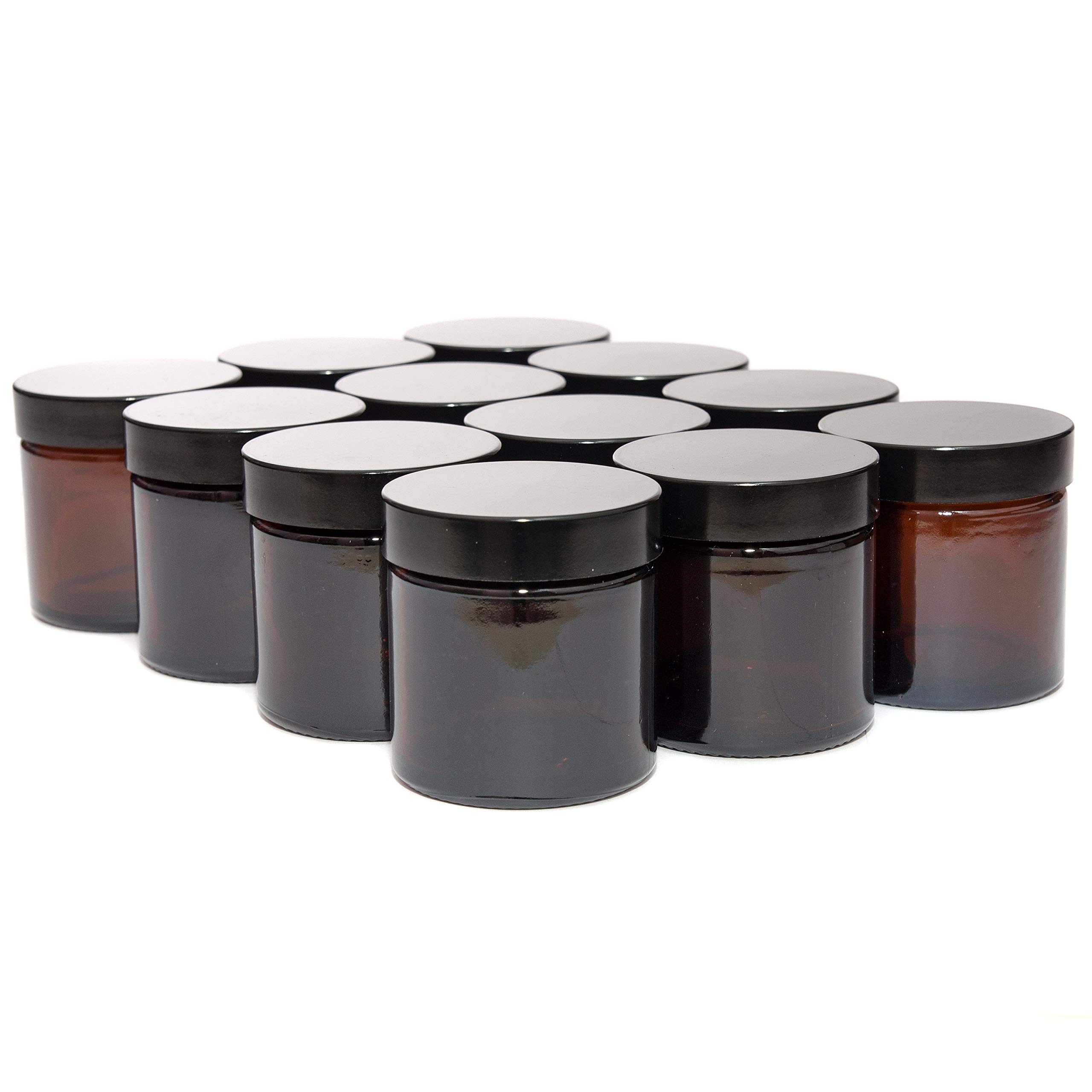 Aura 60ml Amber Glass Jars with Black Lids - Pack of 12