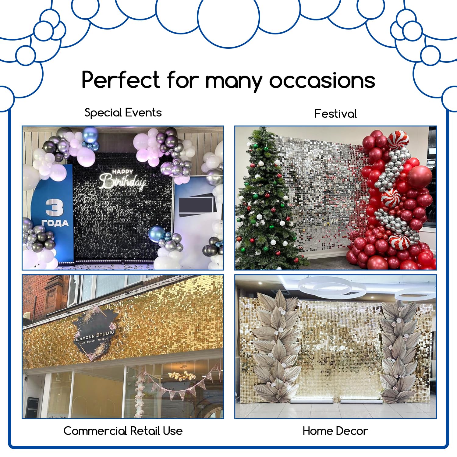 COKAOBE Light Gold Shimmer Wall Backdrop 24PCS Gold Sequins Backdrop Decoration Panels, Photo Backdrops for Birthday, Anniversary Wedding Engagement Decoration (Light Gold)