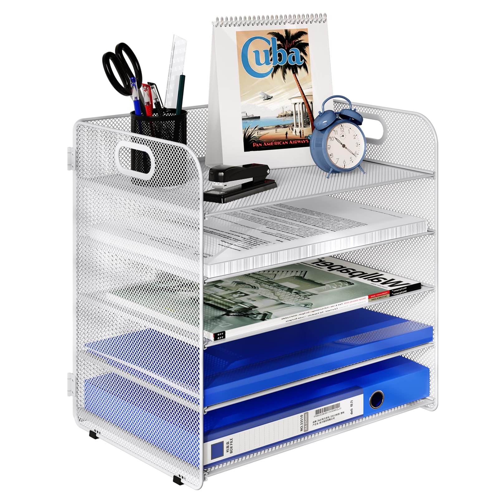 TQVAI 5-Tier Letter Tray Desk Tidy Organiser Document Holder Paper Storage Organiser Magazine File Holder, White