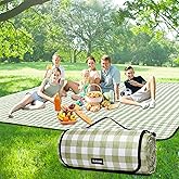 Picnic Blankets Outdoor Blanket, 80''x80'' Extra Large Beach Blanket Waterproof Sandproof Foldable & Machine Washable, Vintage Gingham Grass Lawn Park Blankets for Family Camping Party Music Festival