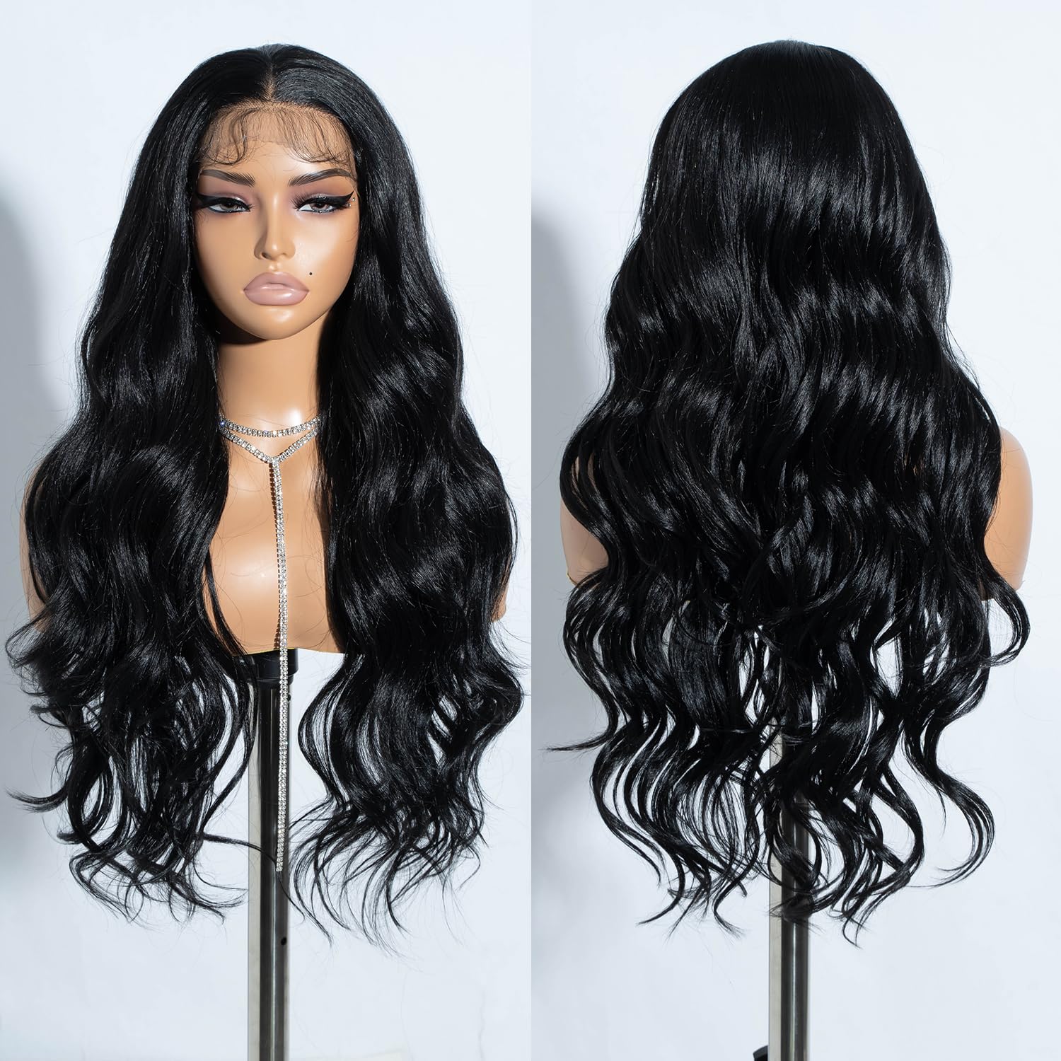 Joedir Synthetic Lace Front Wigs Natural Looking Body Wave Wigs for Women 30 Inch Loose Deep Wave Wig with Baby Hair Heat Resistant Hair Black Wigs