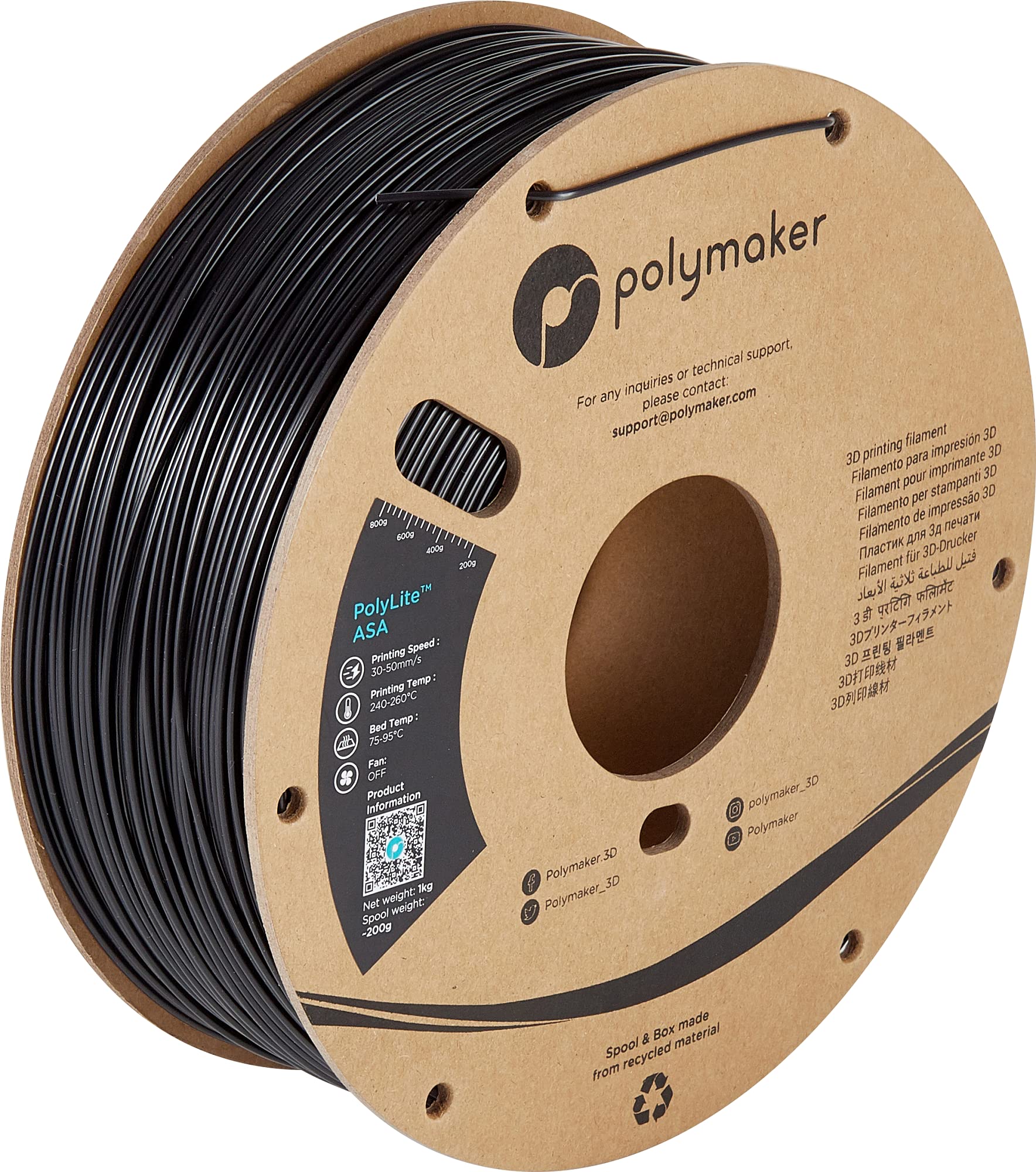 Photo 1 of Polymaker ASA Filament 2.85mm Black, 1kg ASA 3D Printing Filament, Heat & Weather Resistant - ASA 3D Printer Filament Perfect for Printing Outdoor Functional Parts