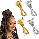 4 Pieces 5M Hair Strings for Braids Hair Accessory String, Hair Wrap String Dreadlock Braiding Rope Silver Gold Braiding Hair Deco Styling Hair Braiding String for Hair Braiding Twist Gift Hang Tags