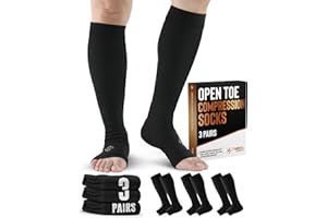Doctor's Select 3 Pairs Copper Toeless Compression Socks for Men - 20-30 mmHg Open Toe Compression Socks Women, Toeless Socks, Knee High, Black