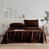 EVERLY Linen Sheets Set Queen Size,100% French Stonewash Pure Linen Sheets Set,4Pieces (1Flat Sheet,1Fitted Sheet,2Pillowcase) Suitable for Hot Sleepers,Deep Pocket Natural Bedding Set-Chocolate